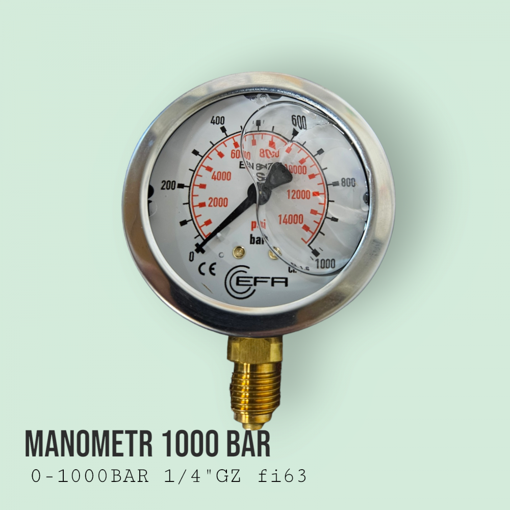 Manometr 0-1000 bar podłączenie boczne(dolne)1/4"GZ